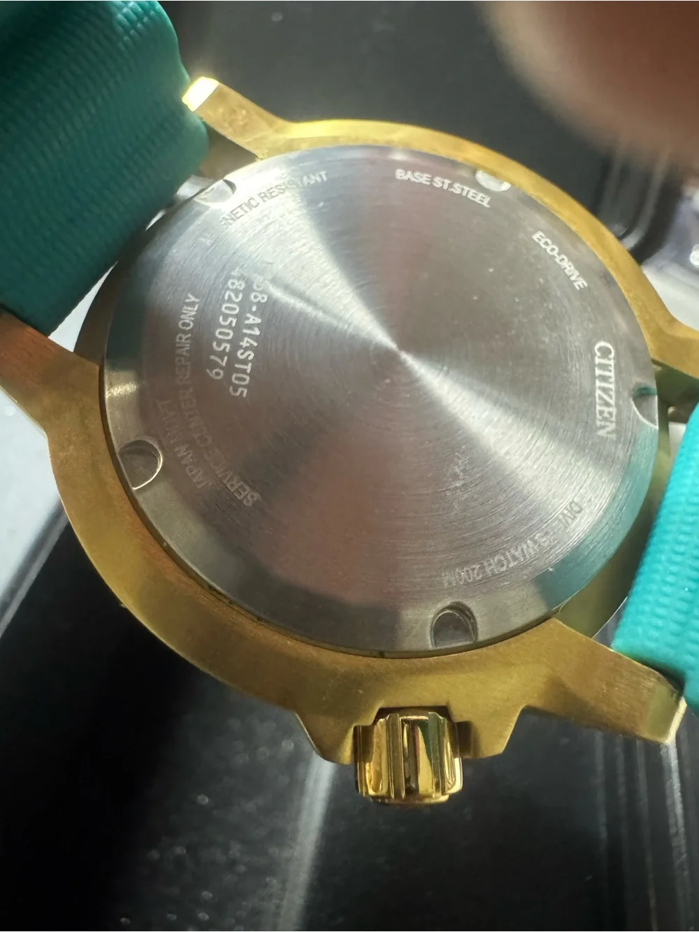 #190 Citizen Blue Dial Diver Watch with Gold-Tone Case and Teal Strap
